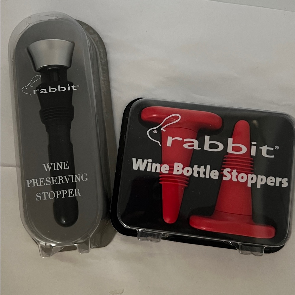 Rabbit Wine Preserving Stopper + 2 Wine Bottle Stoppers NIB